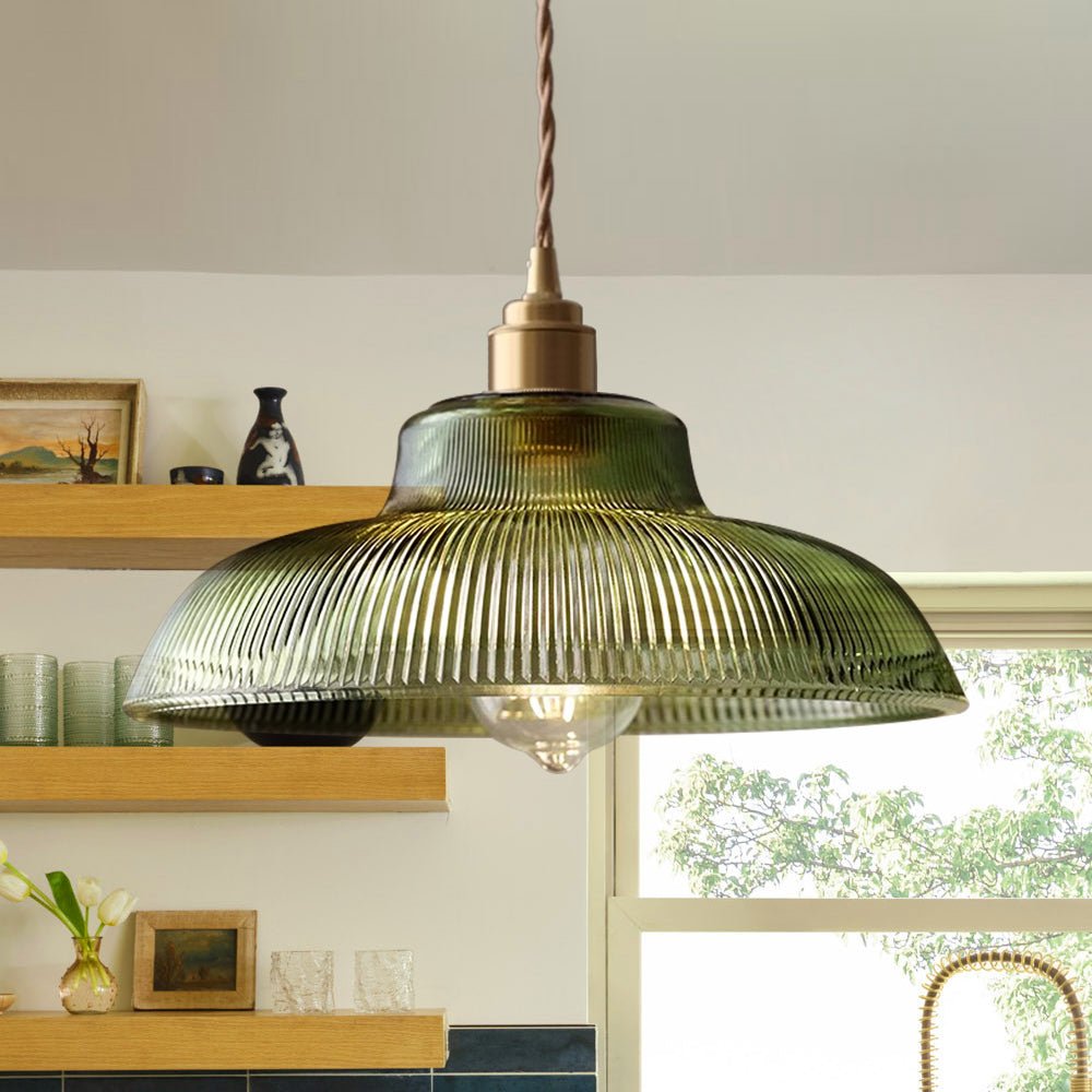 Lampada a sospensione in vetro a forma di cupola a coste, moderna, con 1 luce