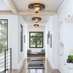 Luce da soffitto rotonda a 2 luci con paralume in vetro martellato in stile fattoria moderna
