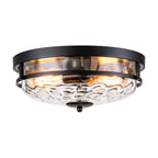 Luce da soffitto rotonda a 2 luci con paralume in vetro martellato in stile fattoria moderna