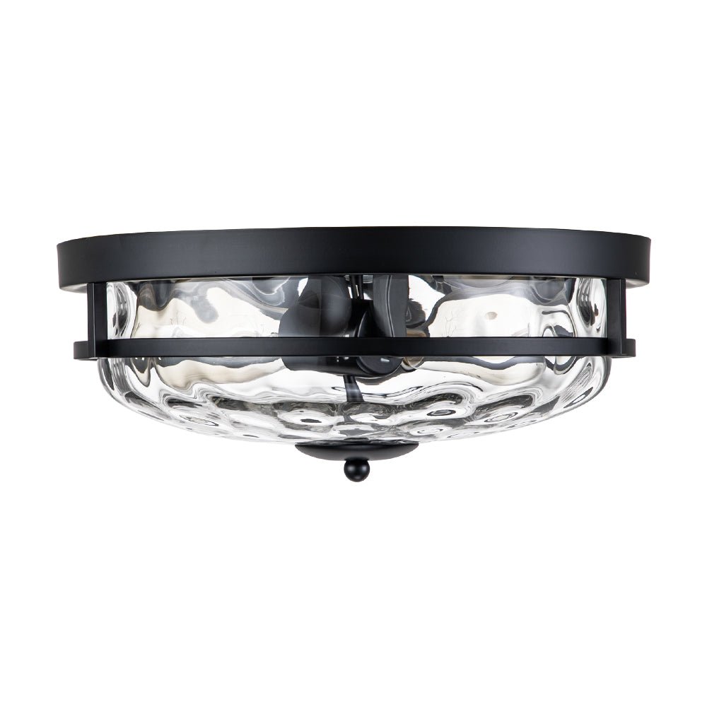 Luce da soffitto rotonda a 2 luci con paralume in vetro martellato in stile fattoria moderna
