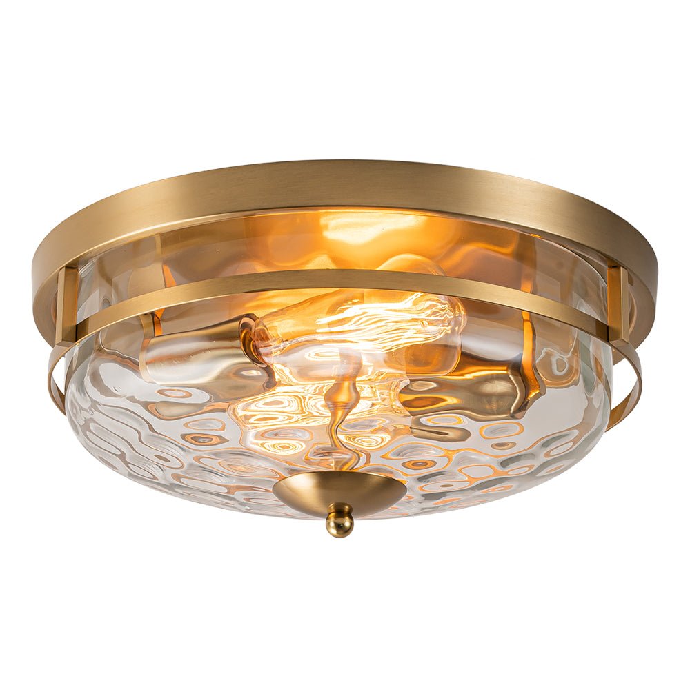 Luce da soffitto rotonda a 2 luci con paralume in vetro martellato in stile fattoria moderna