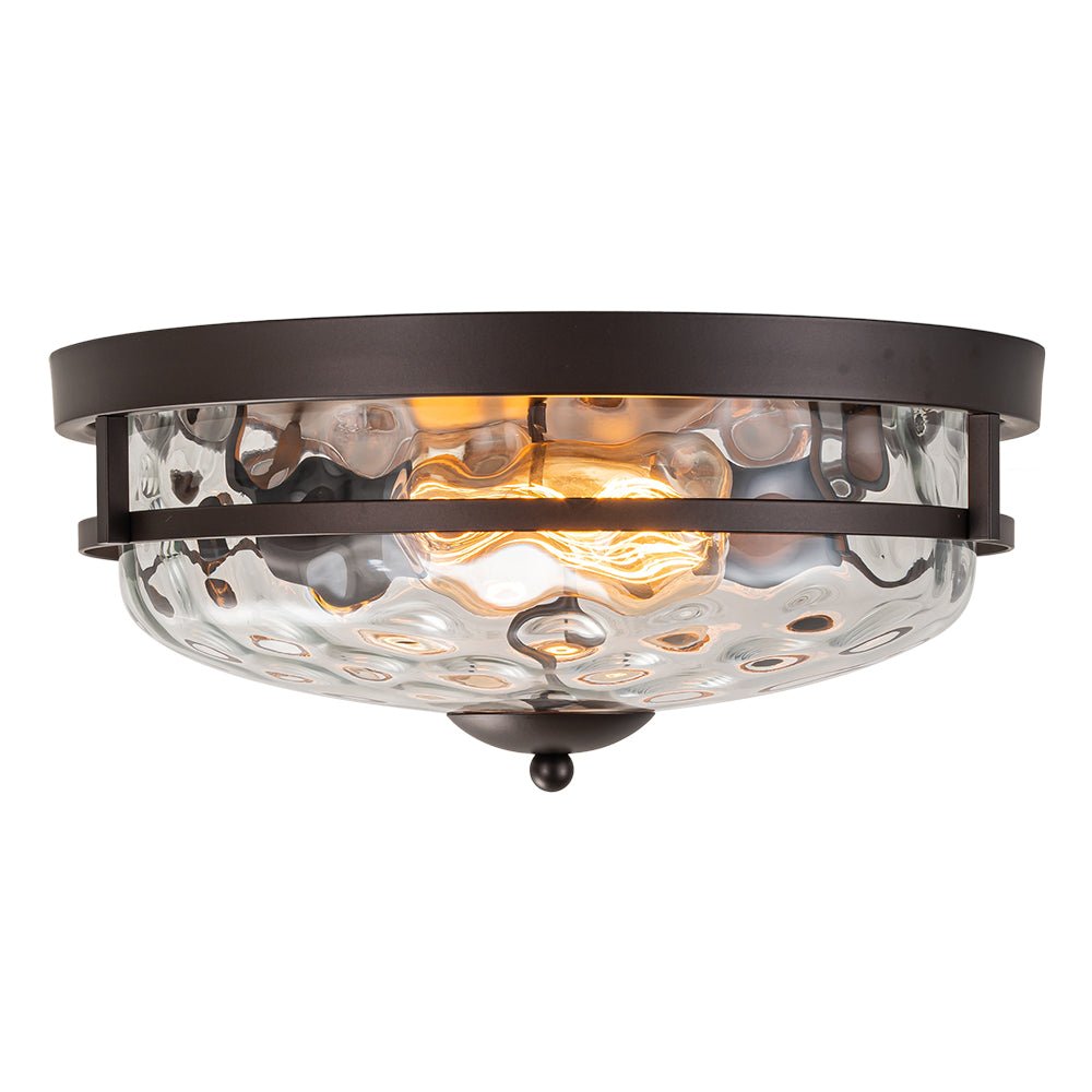 Luce da soffitto rotonda a 2 luci con paralume in vetro martellato in stile fattoria moderna