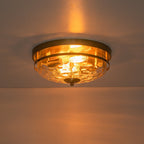 Luce da soffitto rotonda a 2 luci con paralume in vetro martellato in stile fattoria moderna