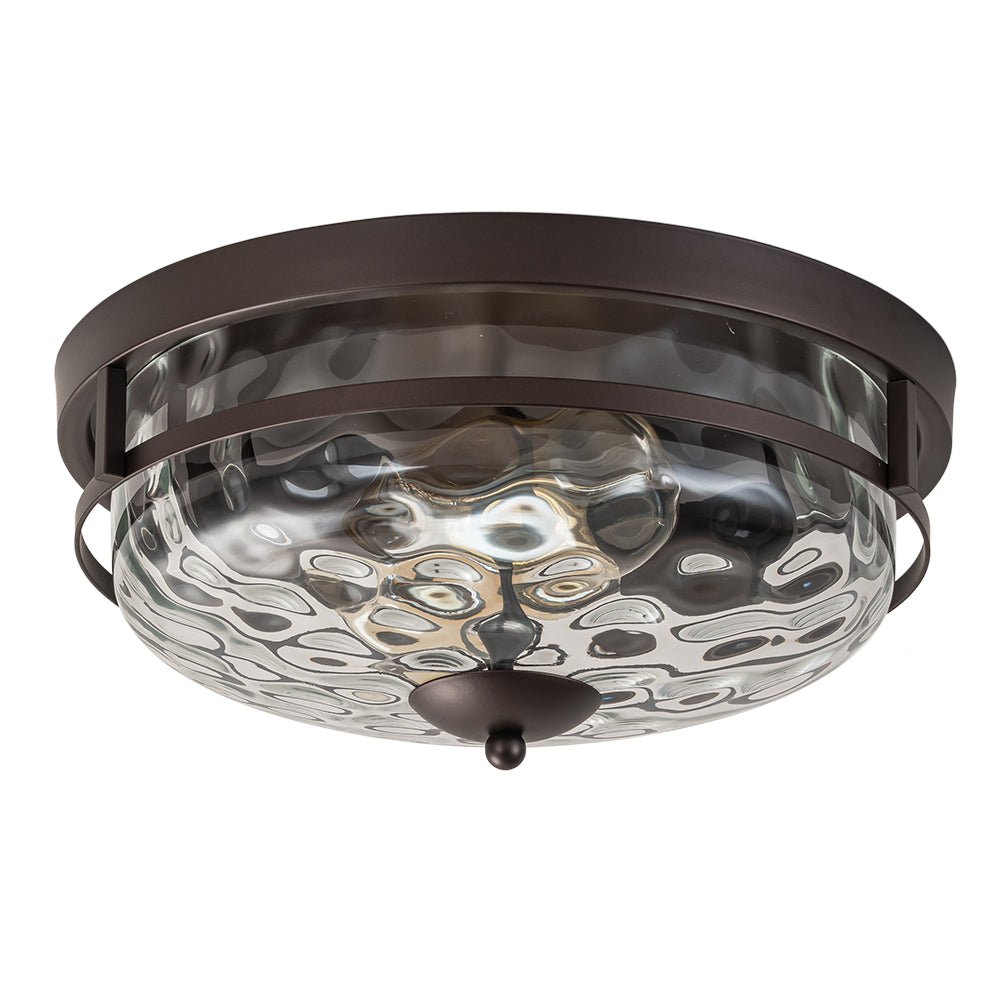 Luce da soffitto rotonda a 2 luci con paralume in vetro martellato in stile fattoria moderna