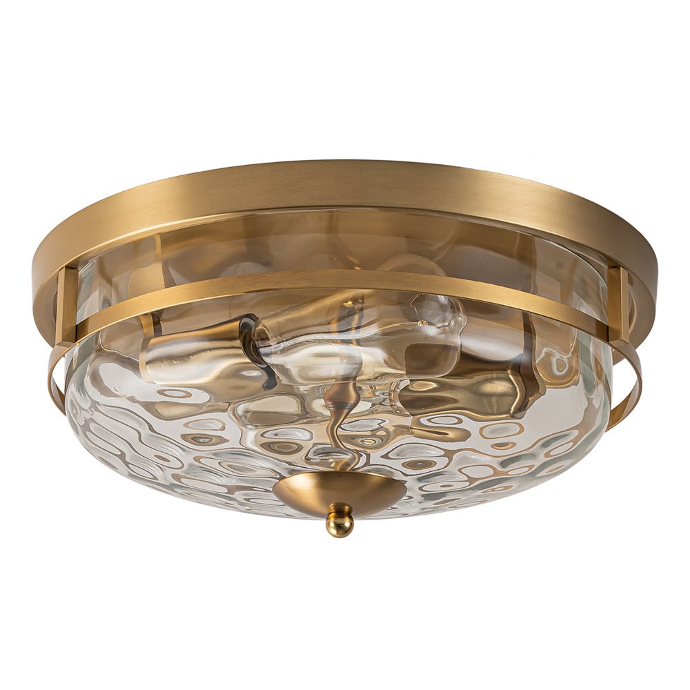 Luce da soffitto rotonda a 2 luci con paralume in vetro martellato in stile fattoria moderna