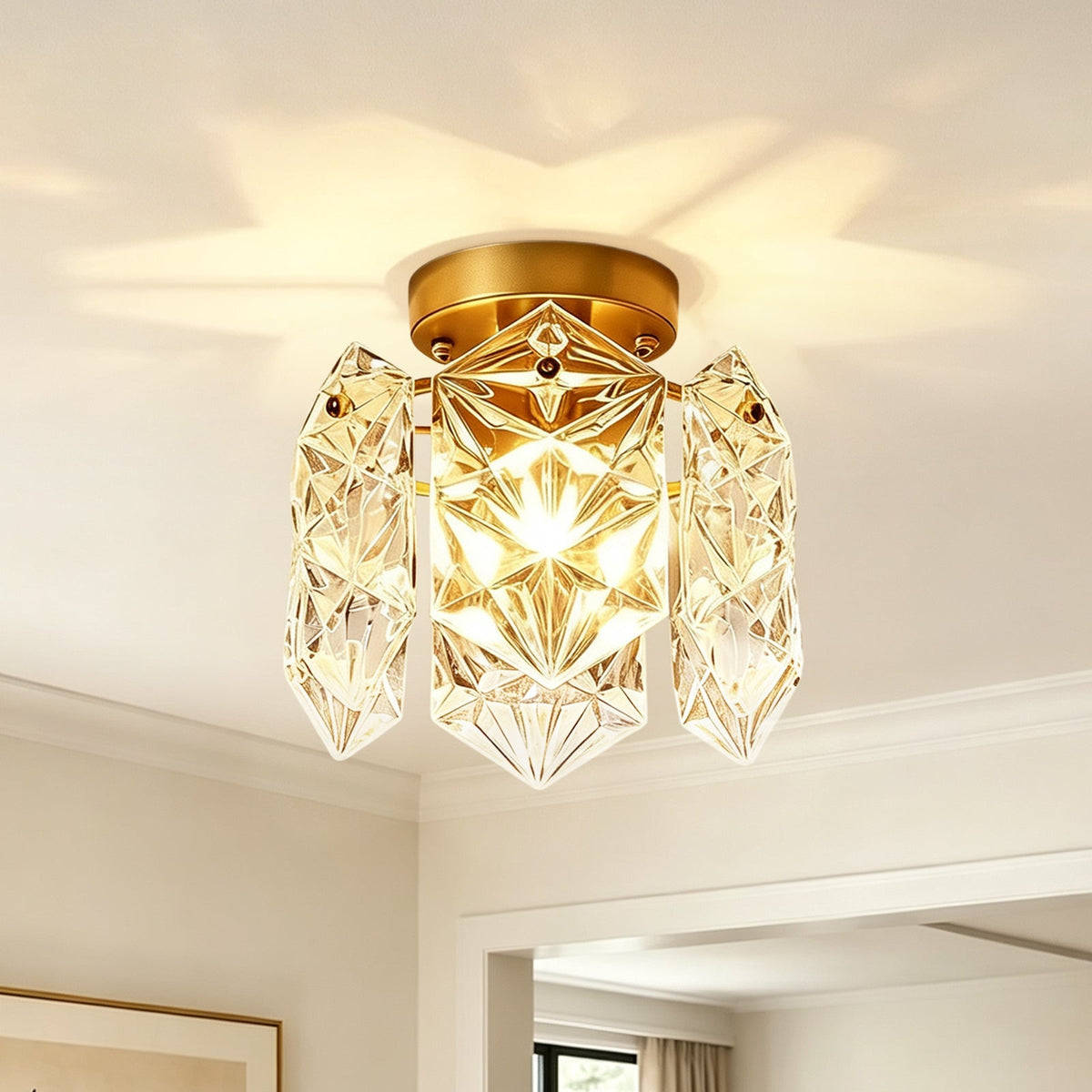 Moderno Glam 1-Luce Fiore di Neve Cristallo Vetro Semi Flush Mount