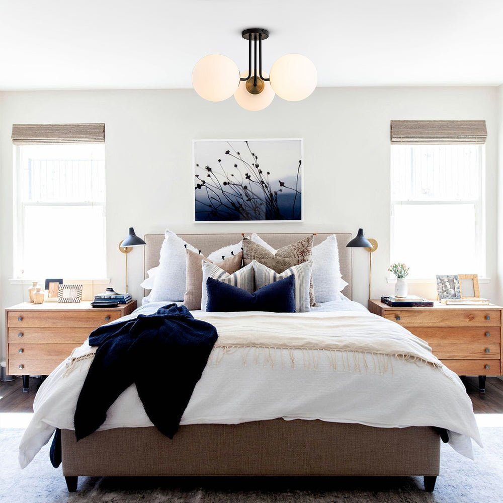 Moderno Semi Flush Mount in Vetro Sputnik a 3 Luci Stile Mid-Century