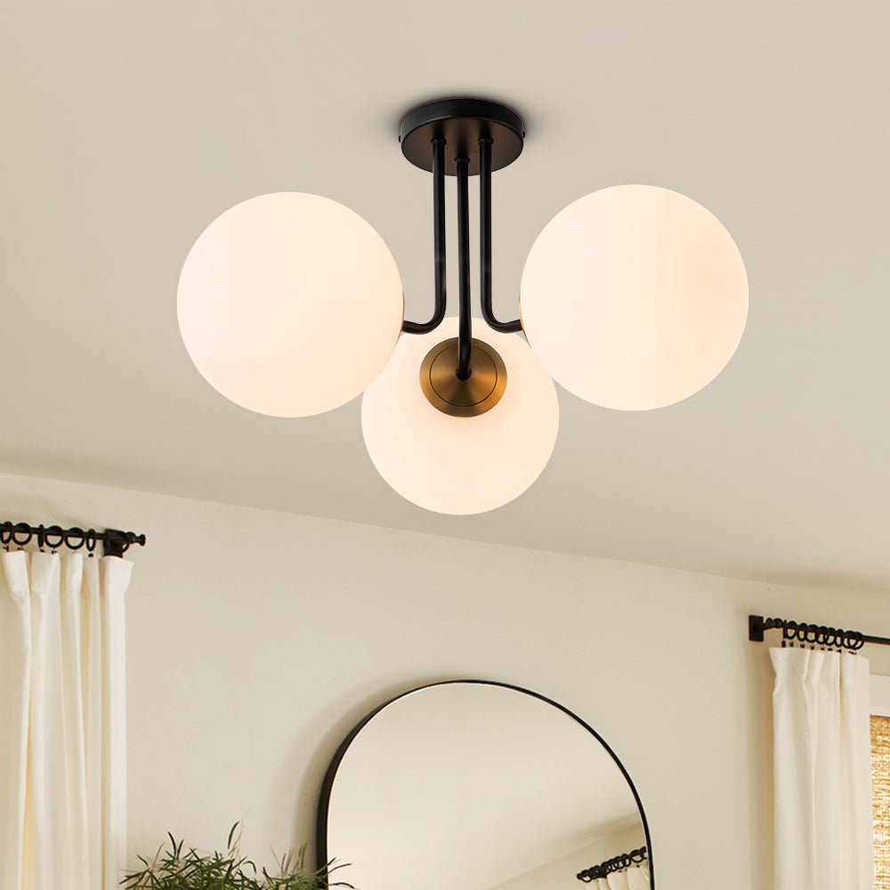 Moderno Semi Flush Mount in Vetro Sputnik a 3 Luci Stile Mid-Century