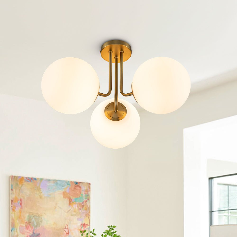 Moderno Semi Flush Mount in Vetro Sputnik a 3 Luci Stile Mid-Century