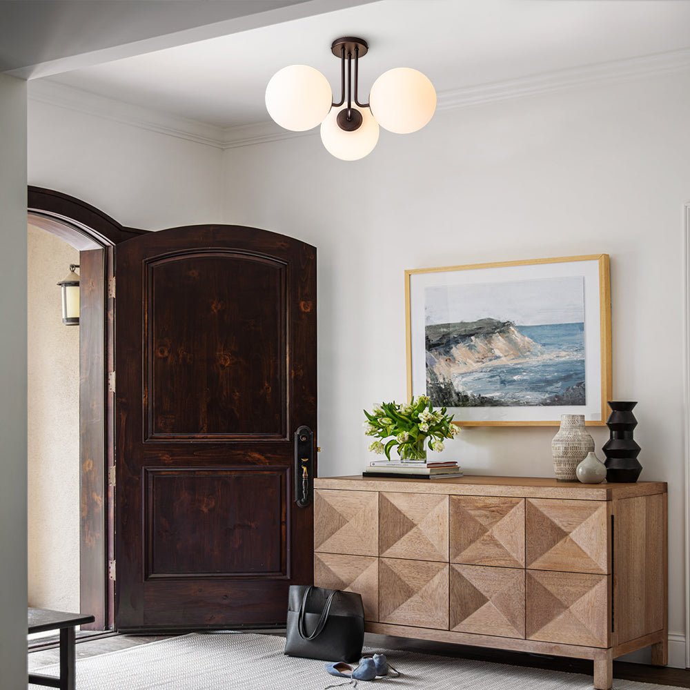 Moderno Semi Flush Mount in Vetro Sputnik a 3 Luci Stile Mid-Century