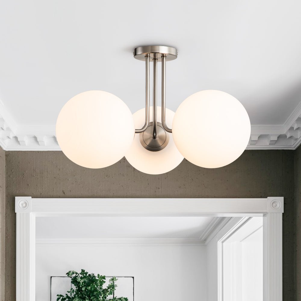 Moderno Semi Flush Mount in Vetro Sputnik a 3 Luci Stile Mid-Century