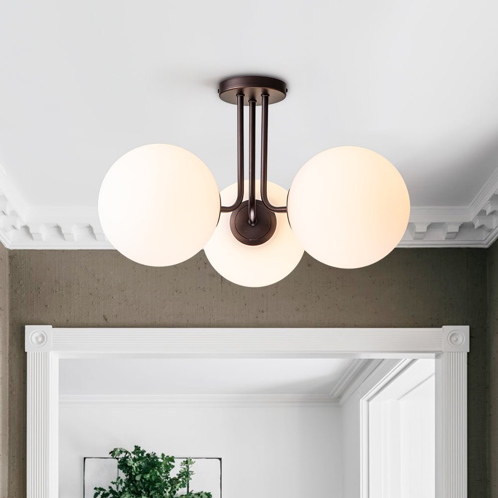 Moderno Semi Flush Mount in Vetro Sputnik a 3 Luci Stile Mid-Century