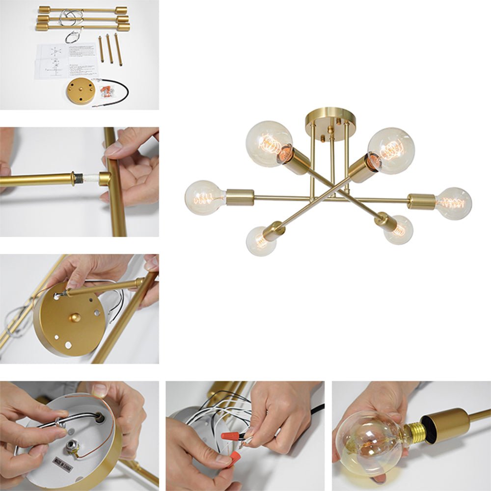 Moderno Semi Flush Mount Sputnik a 6 Luci in Stile Mid-Century