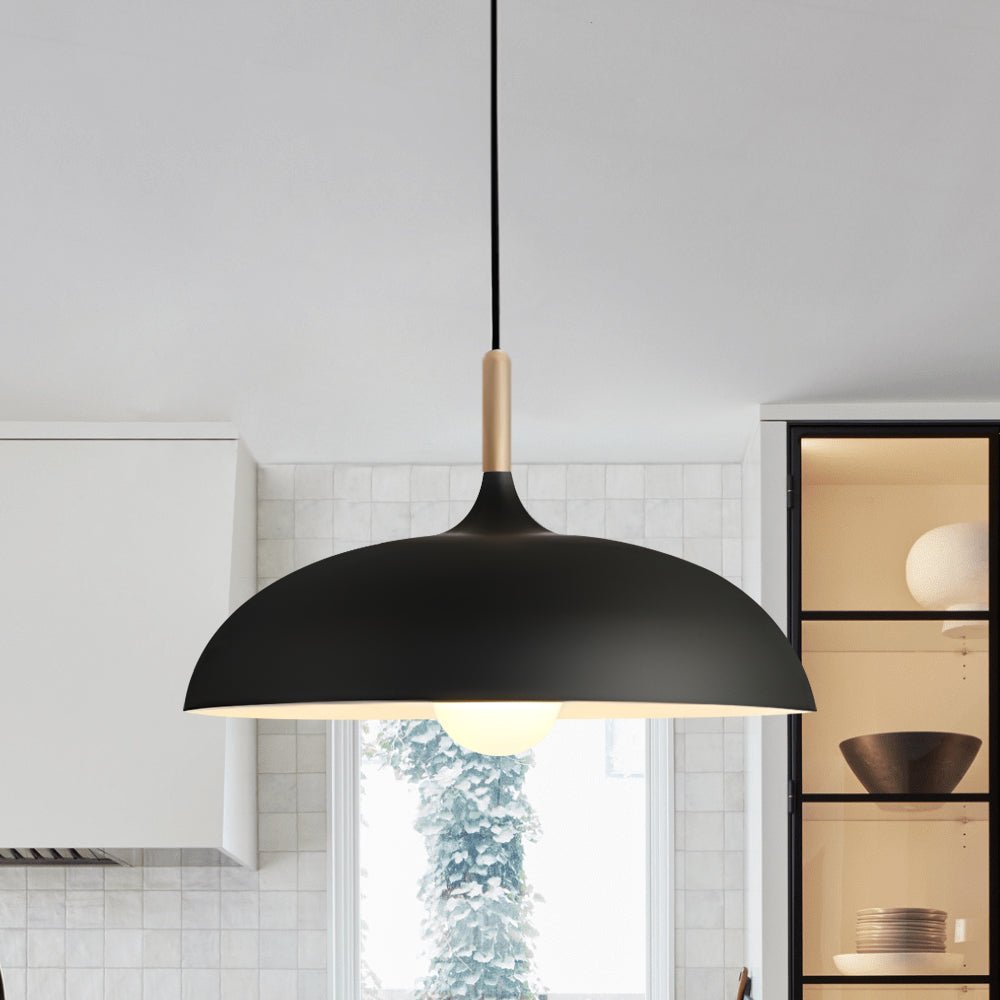 Moderna Nordic Lampada a Sospensione con Accenti in Legno a Cupola da 1 Luce