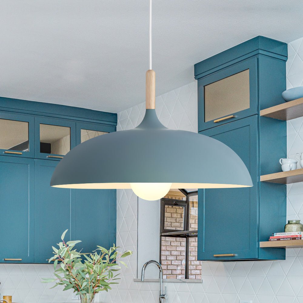 Moderna Nordic Lampada a Sospensione con Accenti in Legno a Cupola da 1 Luce