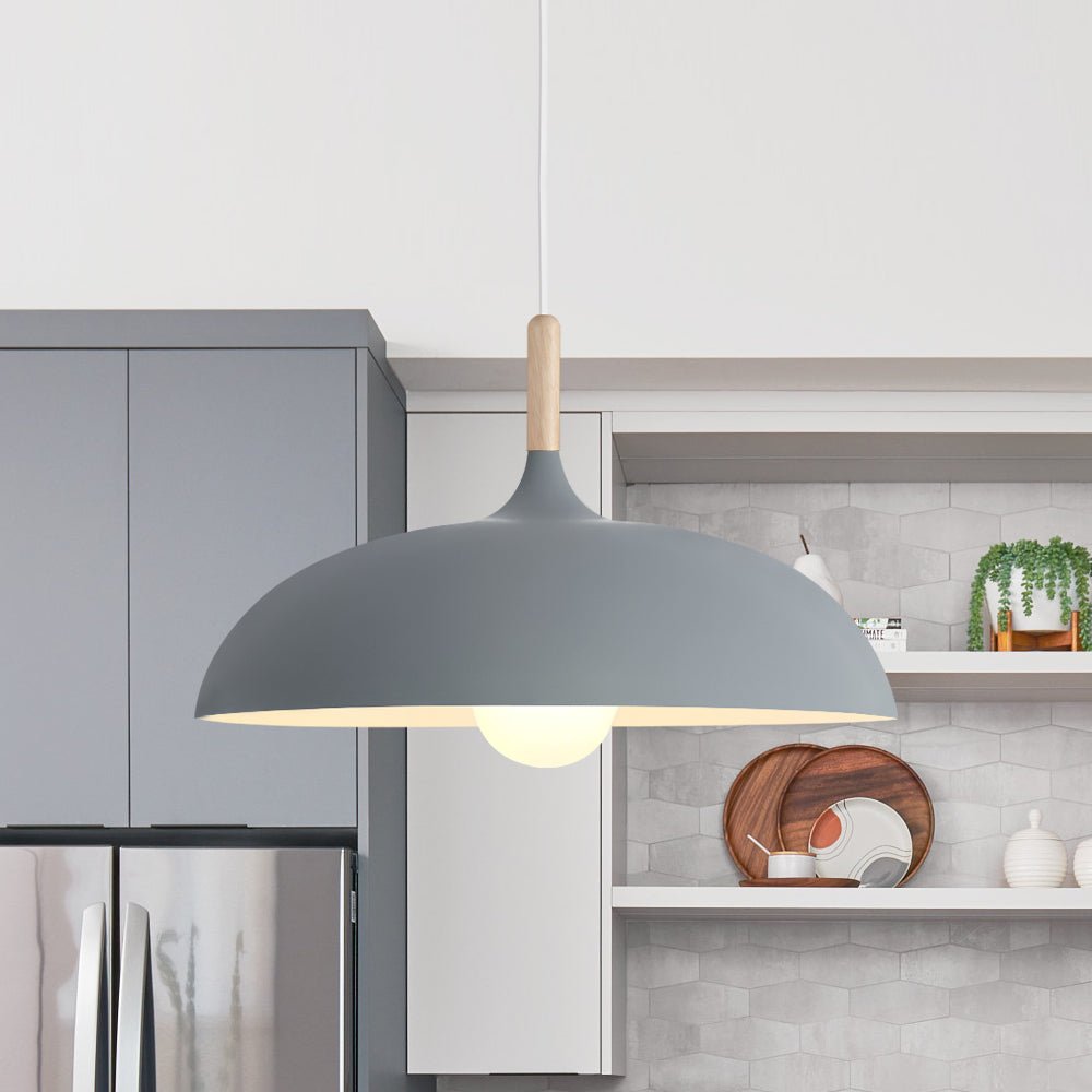 Moderna Nordic Lampada a Sospensione con Accenti in Legno a Cupola da 1 Luce