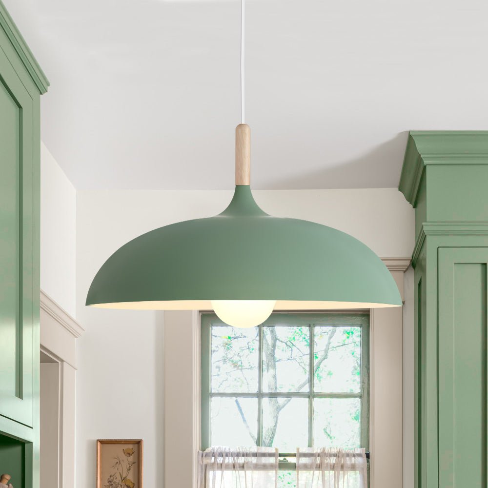 Moderna Nordic Lampada a Sospensione con Accenti in Legno a Cupola da 1 Luce