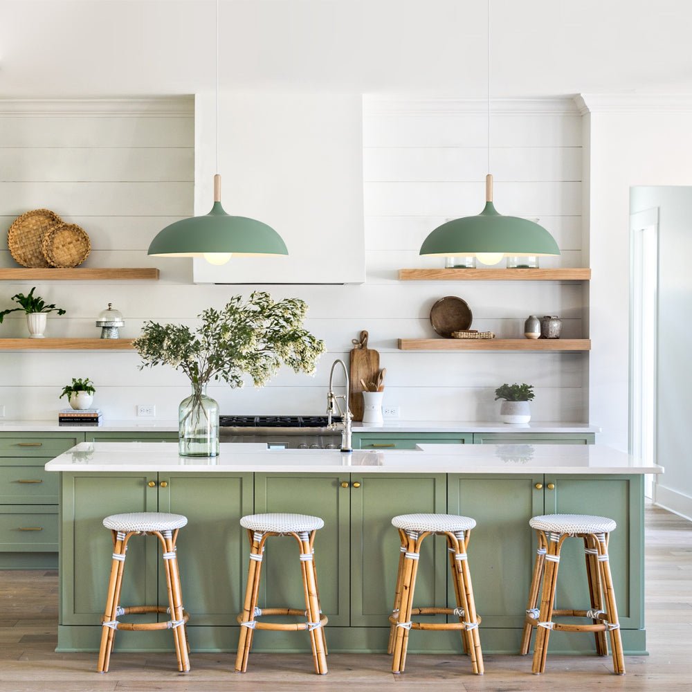Moderna Nordic Lampada a Sospensione con Accenti in Legno a Cupola da 1 Luce