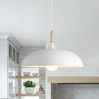 Moderna Nordic Lampada a Sospensione con Accenti in Legno a Cupola da 1 Luce