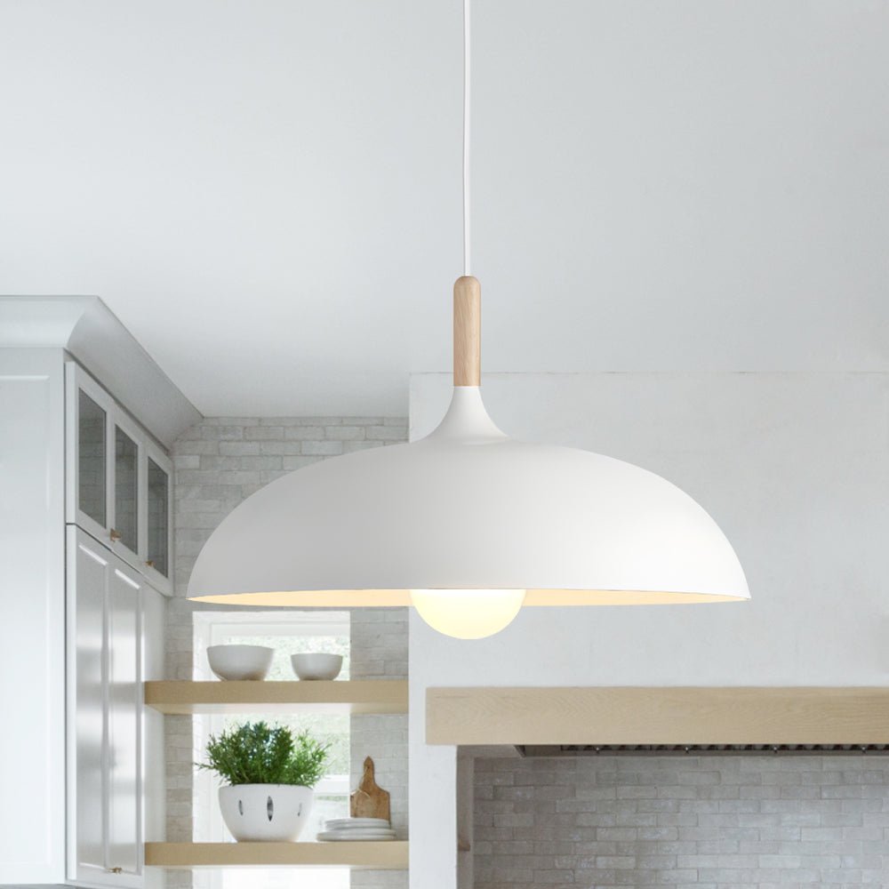 Moderna Nordic Lampada a Sospensione con Accenti in Legno a Cupola da 1 Luce