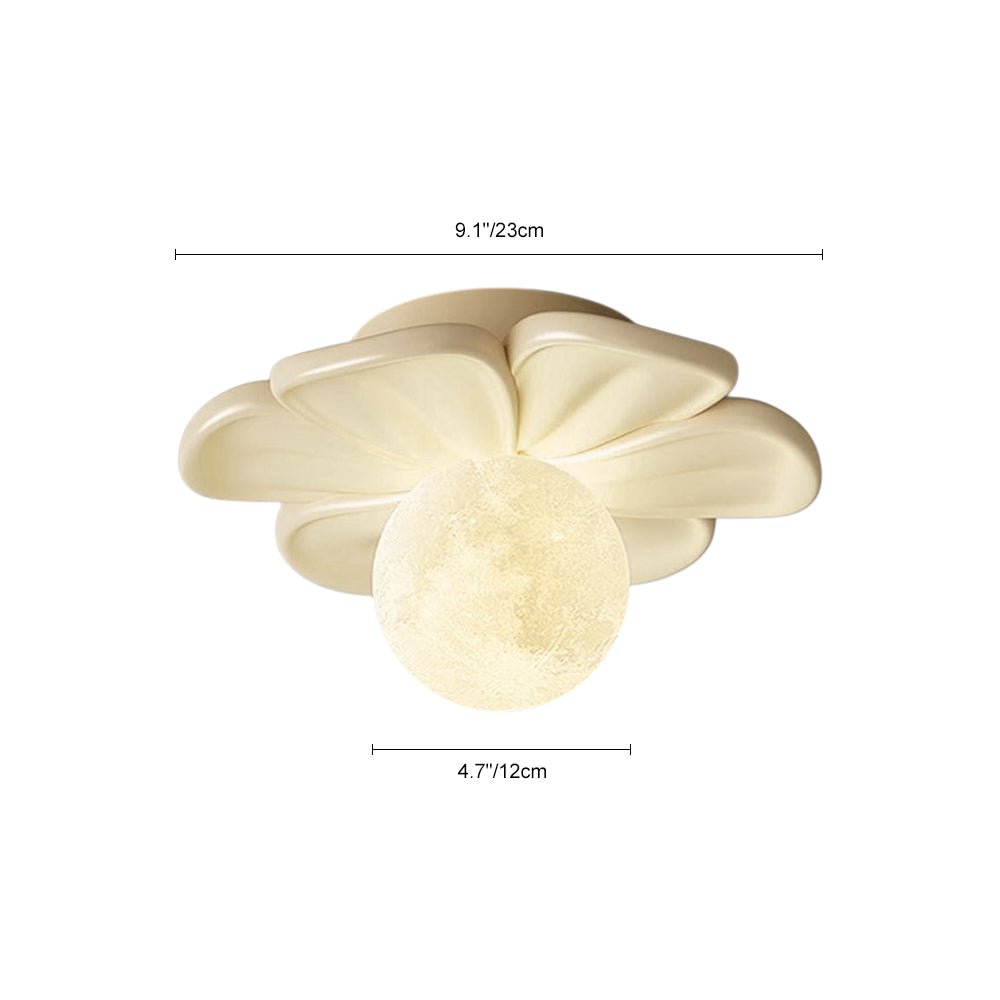 Nordic 1-Light Moon Globe Creamy Flower Resin Semi Flush Mount