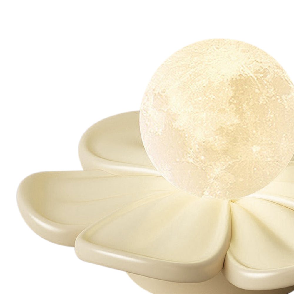 Nordic 1-Light Moon Globe Creamy Flower Resin Semi Flush Mount
