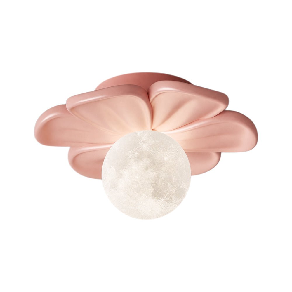Nordic 1-Light Moon Globe Creamy Flower Resin Semi Flush Mount