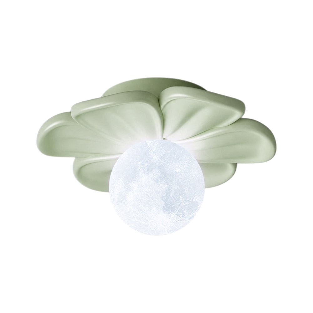 Nordic 1-Light Moon Globe Creamy Flower Resin Semi Flush Mount