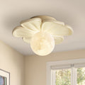 Nordic 1-Light Moon Globe Creamy Flower Resin Semi Flush Mount