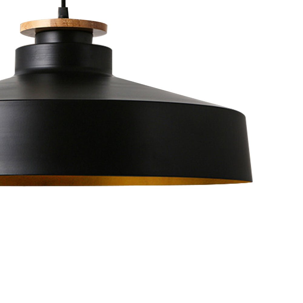 Lampada a sospensione con accenti in legno a cupola piatta da 1 luce per isola cucina