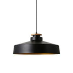 Lampada a sospensione con accenti in legno a cupola piatta da 1 luce per isola cucina