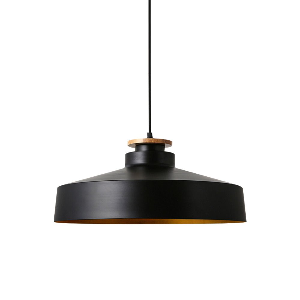 Lampada a sospensione con accenti in legno a cupola piatta da 1 luce per isola cucina