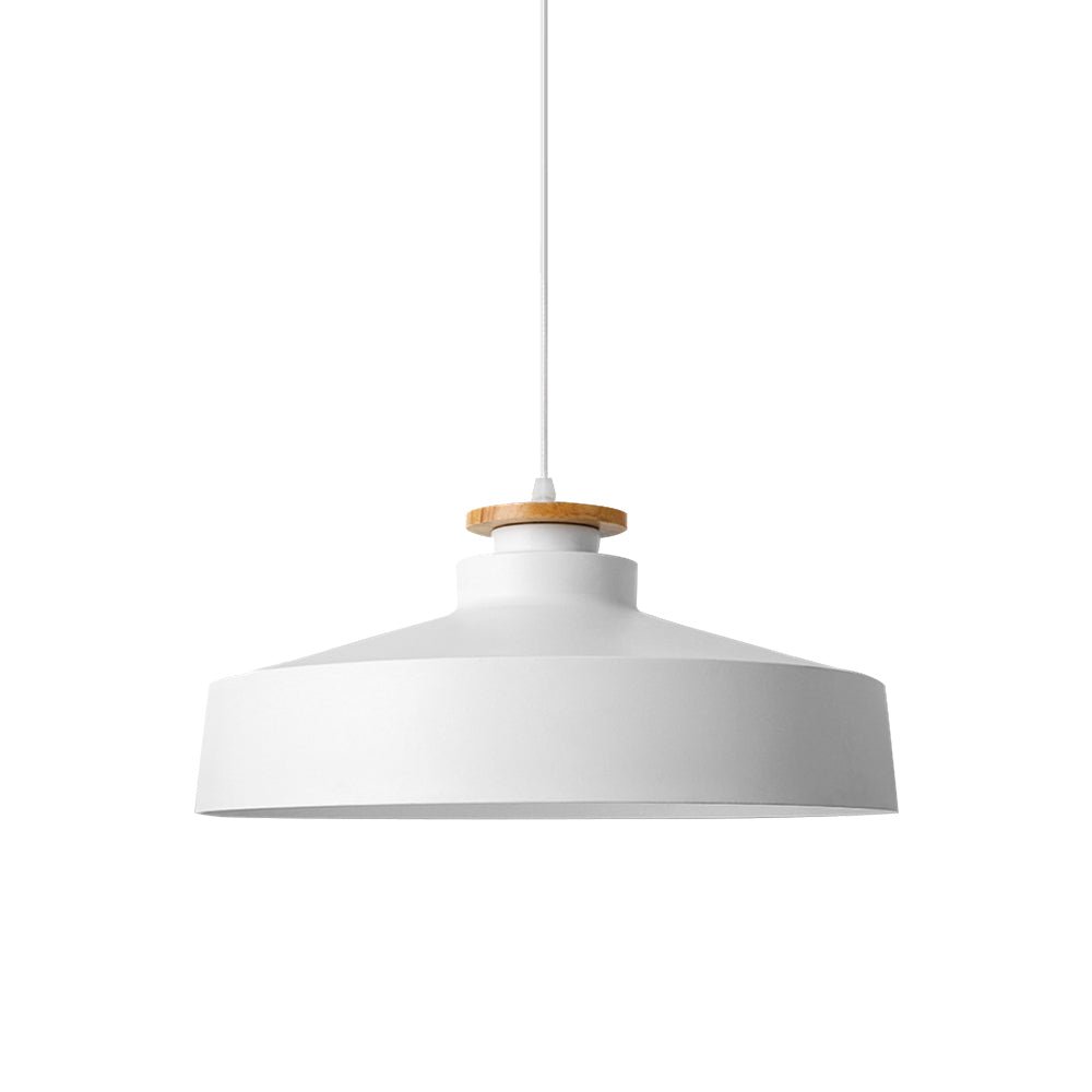 Lampada a sospensione con accenti in legno a cupola piatta da 1 luce per isola cucina