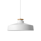 Lampada a sospensione con accenti in legno a cupola piatta da 1 luce per isola cucina