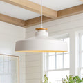 Lampada a sospensione con accenti in legno a cupola piatta da 1 luce per isola cucina