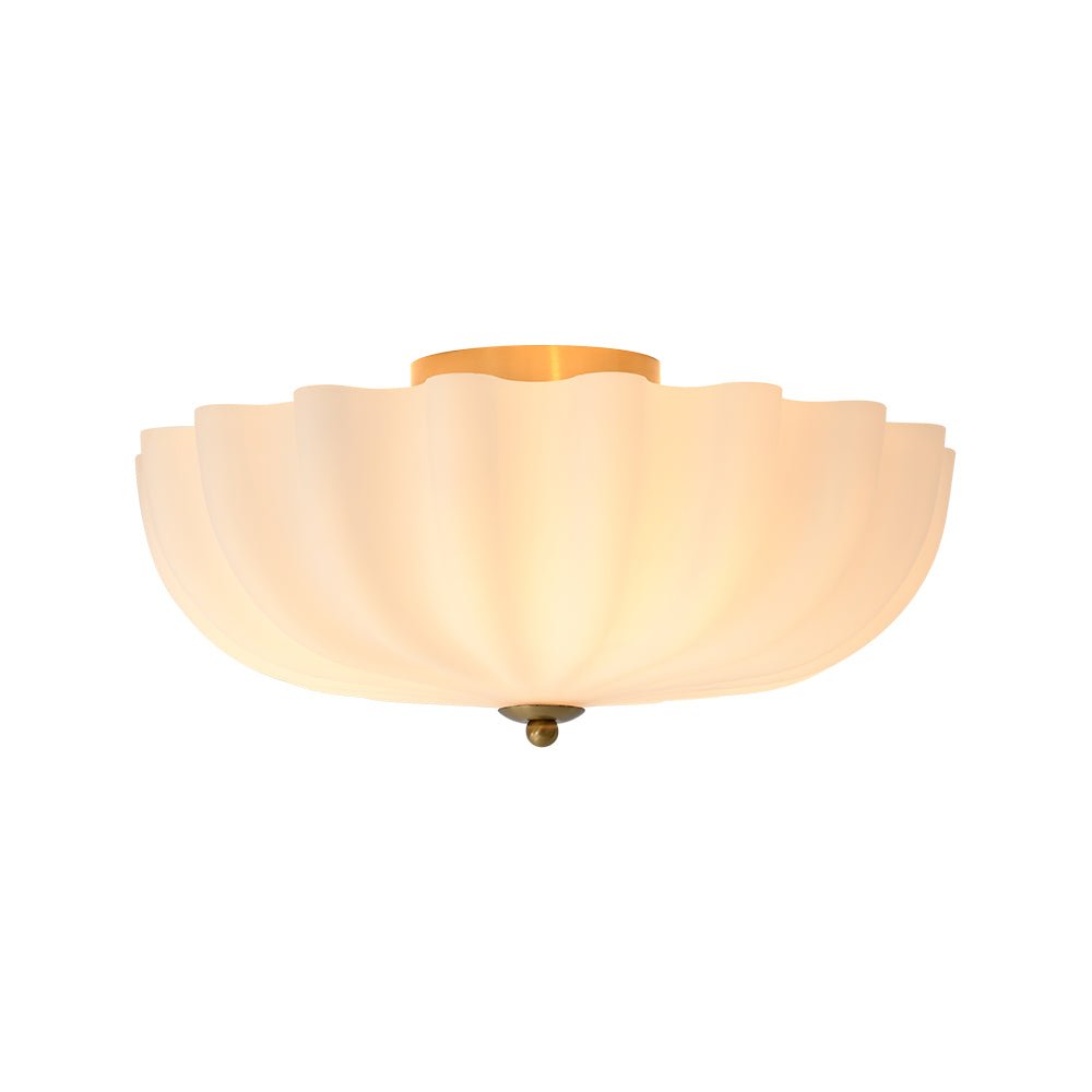 Nordic 3-Light Crema Vetro Fiore Satinato Scalloped Semi Flush Mount