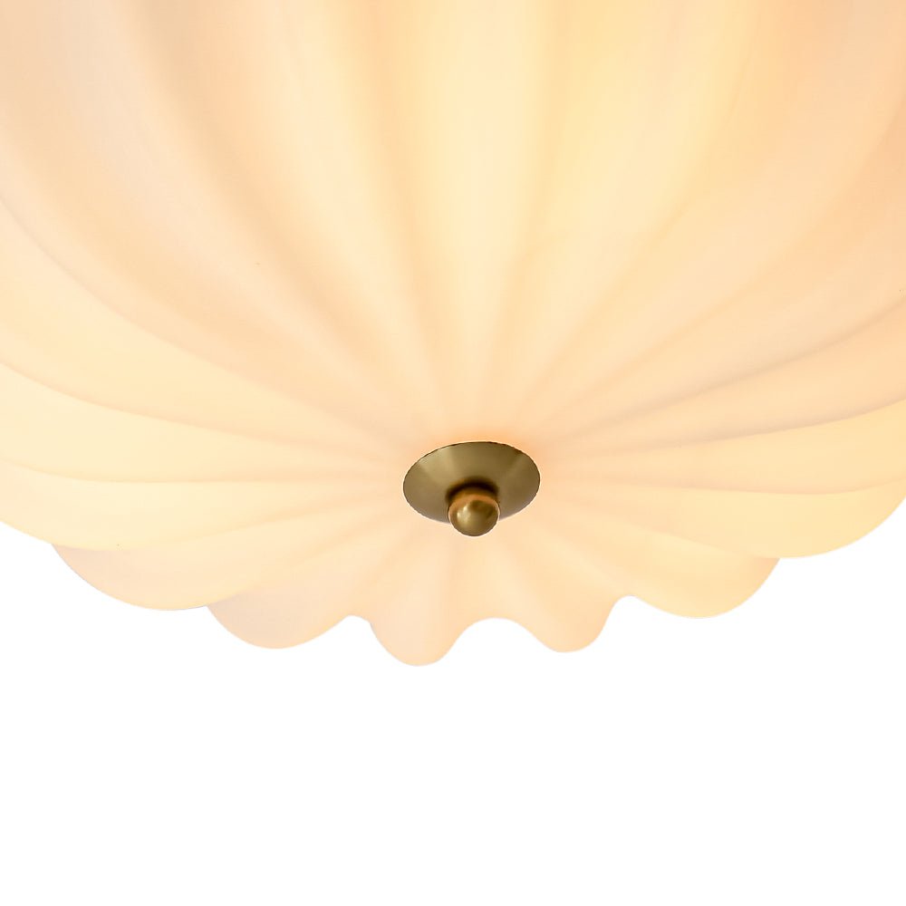 Nordic 3-Light Crema Vetro Fiore Satinato Scalloped Semi Flush Mount