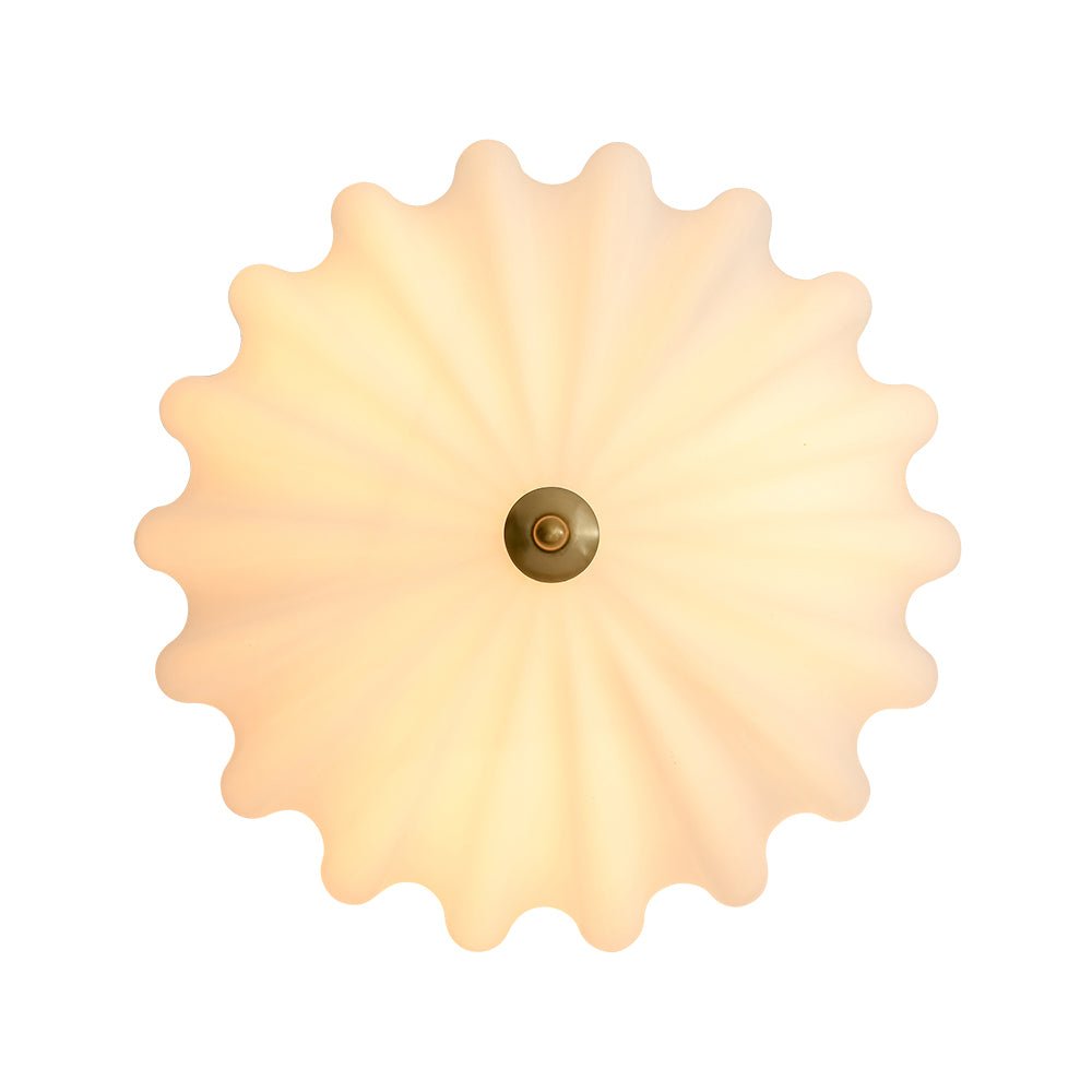 Nordic 3-Light Crema Vetro Fiore Satinato Scalloped Semi Flush Mount