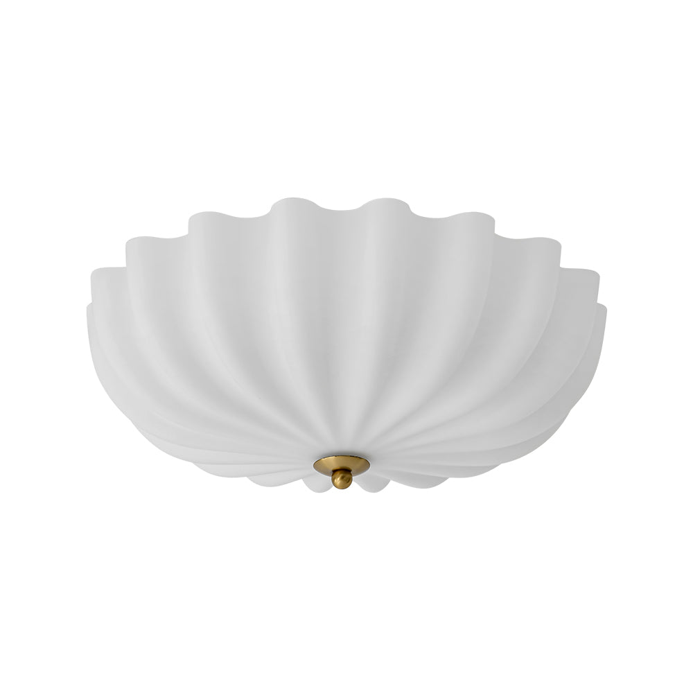Nordic 3-Light Crema Vetro Fiore Satinato Scalloped Semi Flush Mount