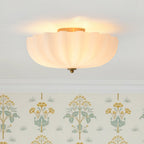 Nordic 3-Light Crema Vetro Fiore Satinato Scalloped Semi Flush Mount