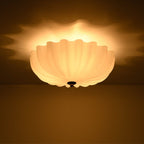 Nordic 3-Light Crema Vetro Fiore Satinato Scalloped Semi Flush Mount