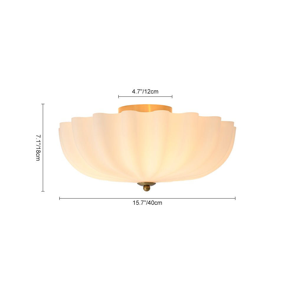 Nordic 3-Light Crema Vetro Fiore Satinato Scalloped Semi Flush Mount
