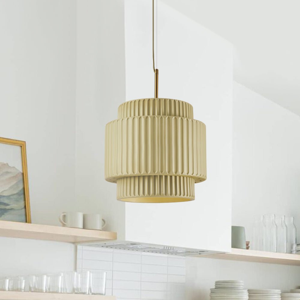 Lampada a sospensione a tamburo a 1 luce in stile Nordic Cream