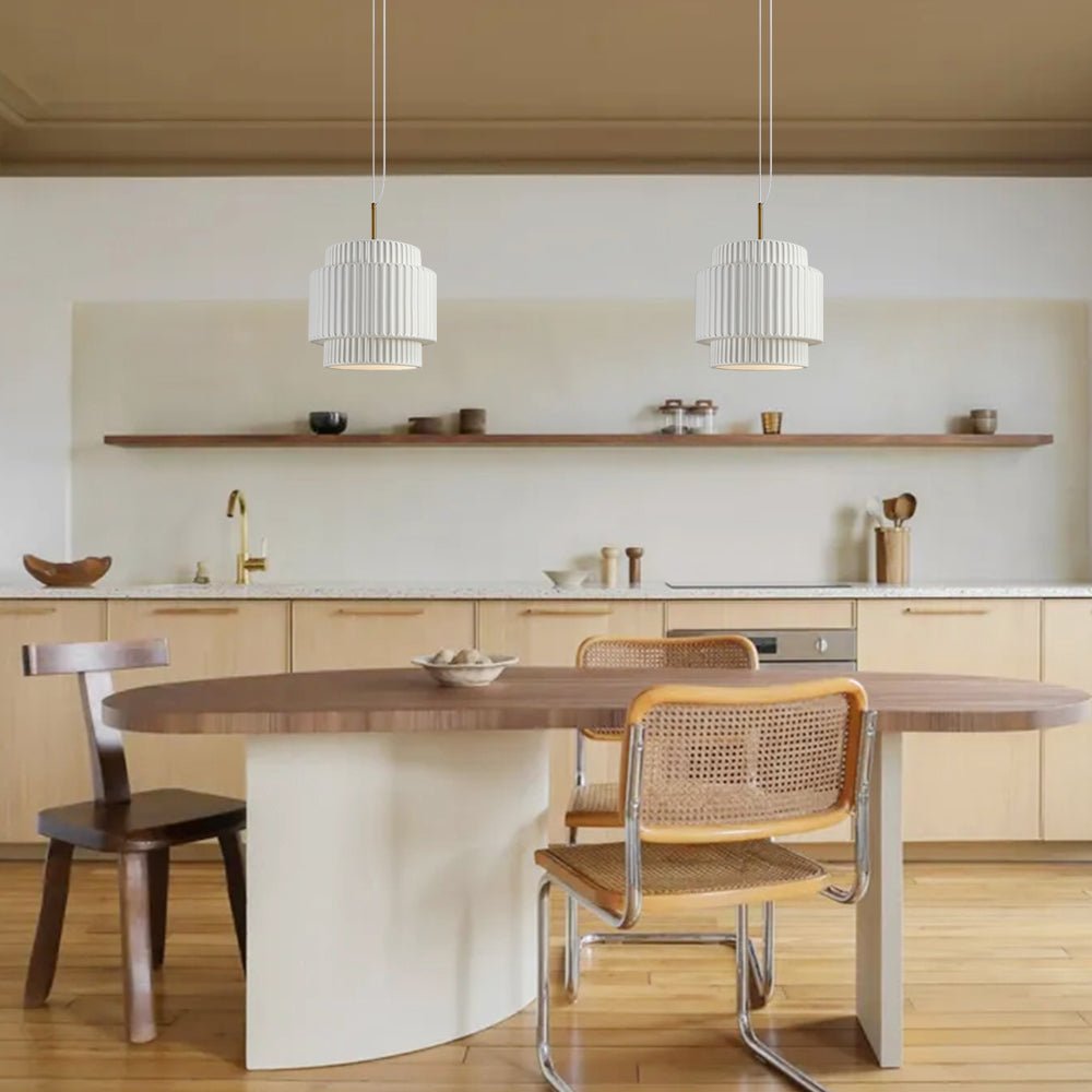 Lampada a sospensione a tamburo a 1 luce in stile Nordic Cream