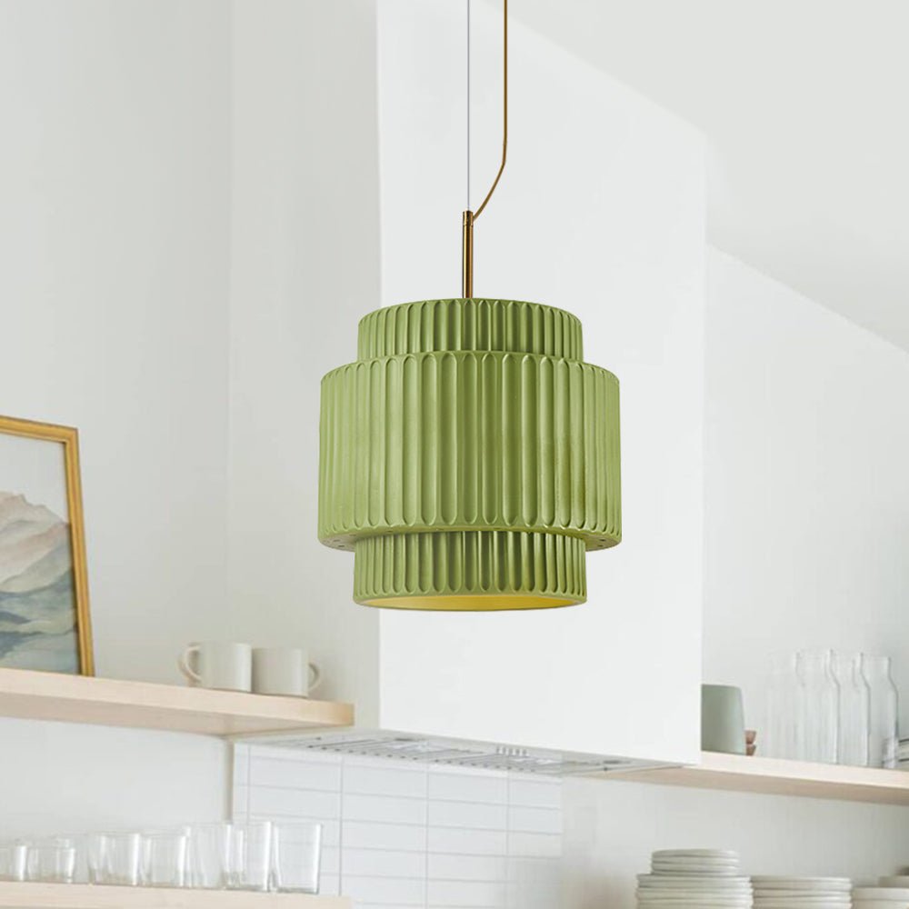 Lampada a sospensione a tamburo a 1 luce in stile Nordic Cream