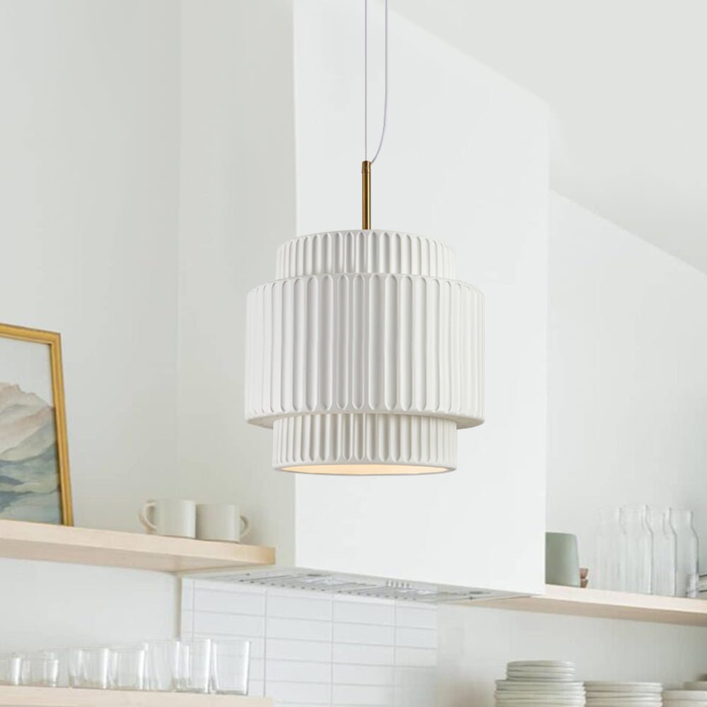 Lampada a sospensione a tamburo a 1 luce in stile Nordic Cream