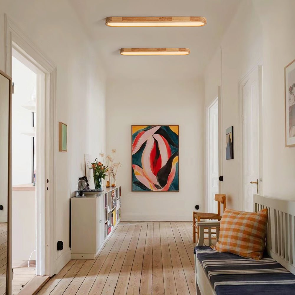Lampada da soffitto ovale in legno LED dimmerabile nordica