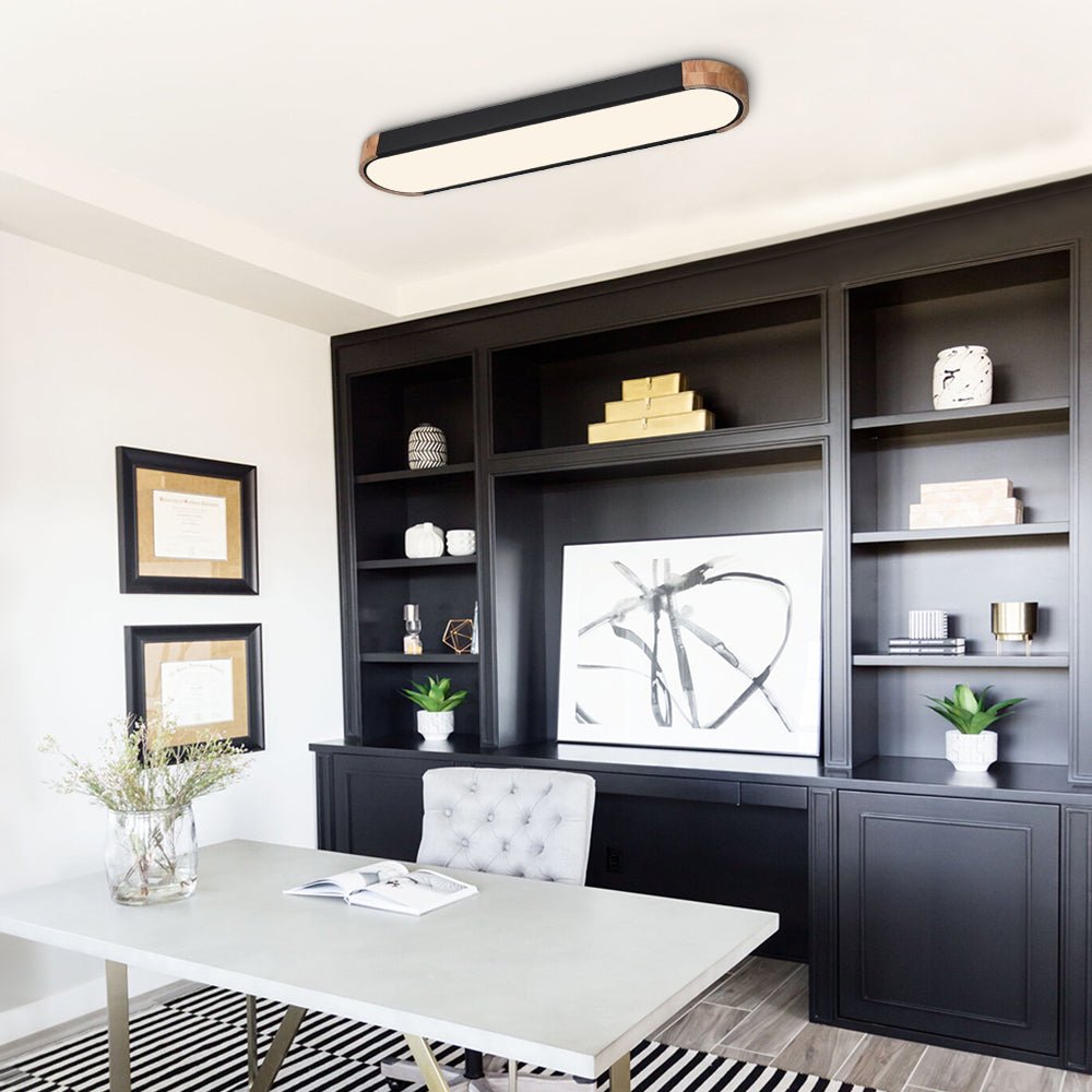 Plafoniera LED Ovale con Accento in Legno