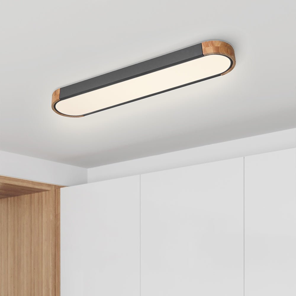 Plafoniera LED Ovale con Accento in Legno