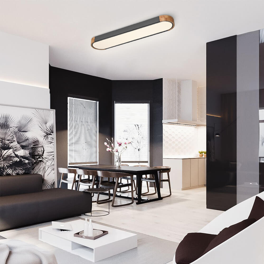 Plafoniera LED Ovale con Accento in Legno